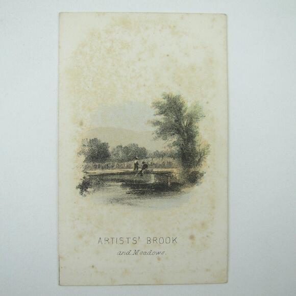 Color Lithograph Print Artists' Brook & Meadows North Conway NH Antique 1860s - Picture 1 of 15